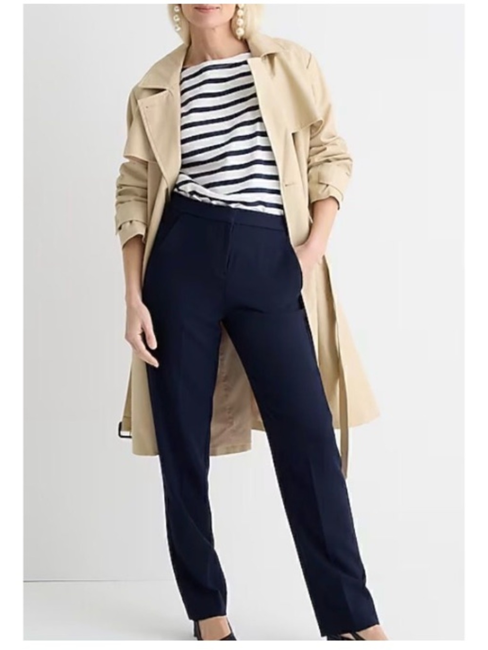 J. Crew Kate High Rise Straight Trouser Crepe Pant Minimalist Career Navy 6